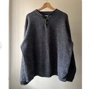 Vintage Cozy Blue Ribbed Cotton Henley Sweater